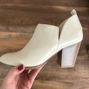 Cream Block Heel Ankle Boots